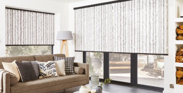 White and brown roller blinds in living room in Southern Highlands, NSW