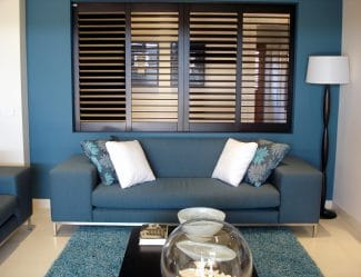 Timber Plantation Shutters in living room in Southern Highlands, NSW