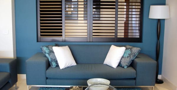 Timber Plantation Shutters in living room in Southern Highlands, NSW