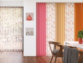 Colourful vertical blinds in a dining room in Wollongong, NSW
