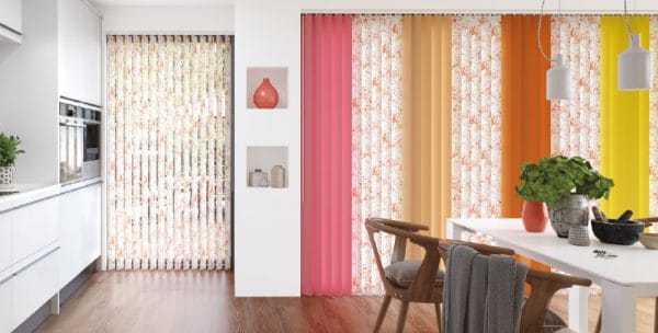 Colourful vertical blinds in a dining room in Wollongong, NSW